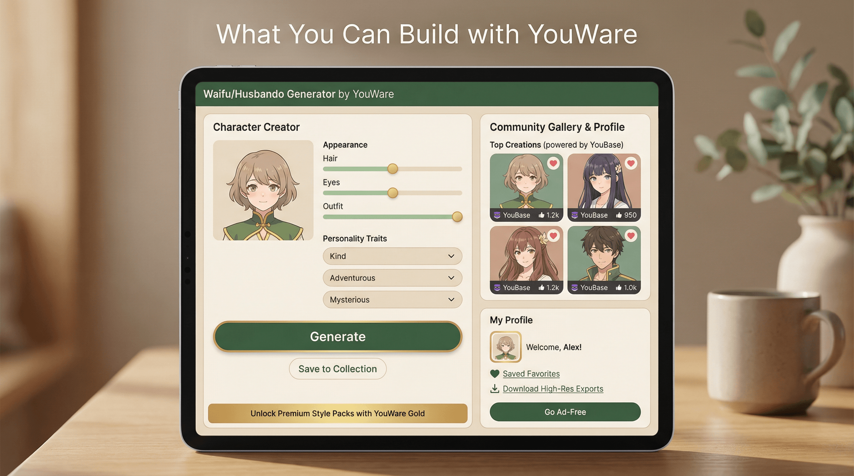Ilustração do recurso Gerador de Waifu/Husbando com Galeria da Comunidade