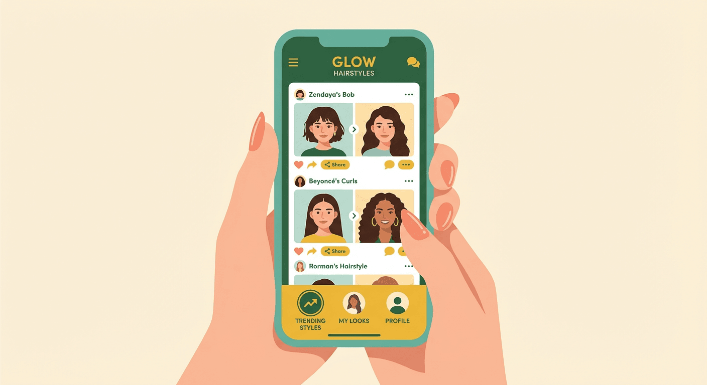 App de belleza cambiador de peinado con funciones de compartir social