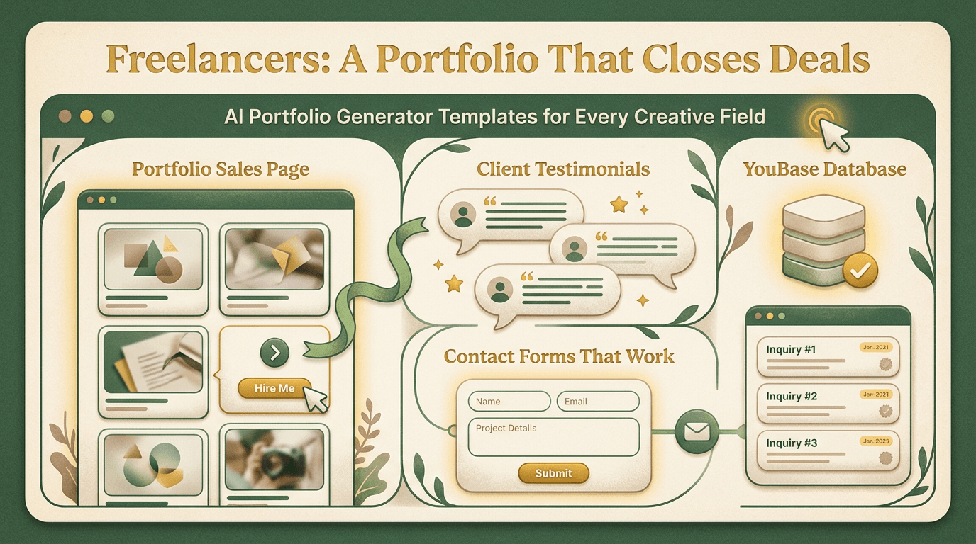 Freelancer portfolio with YouBase contact form and custom domain