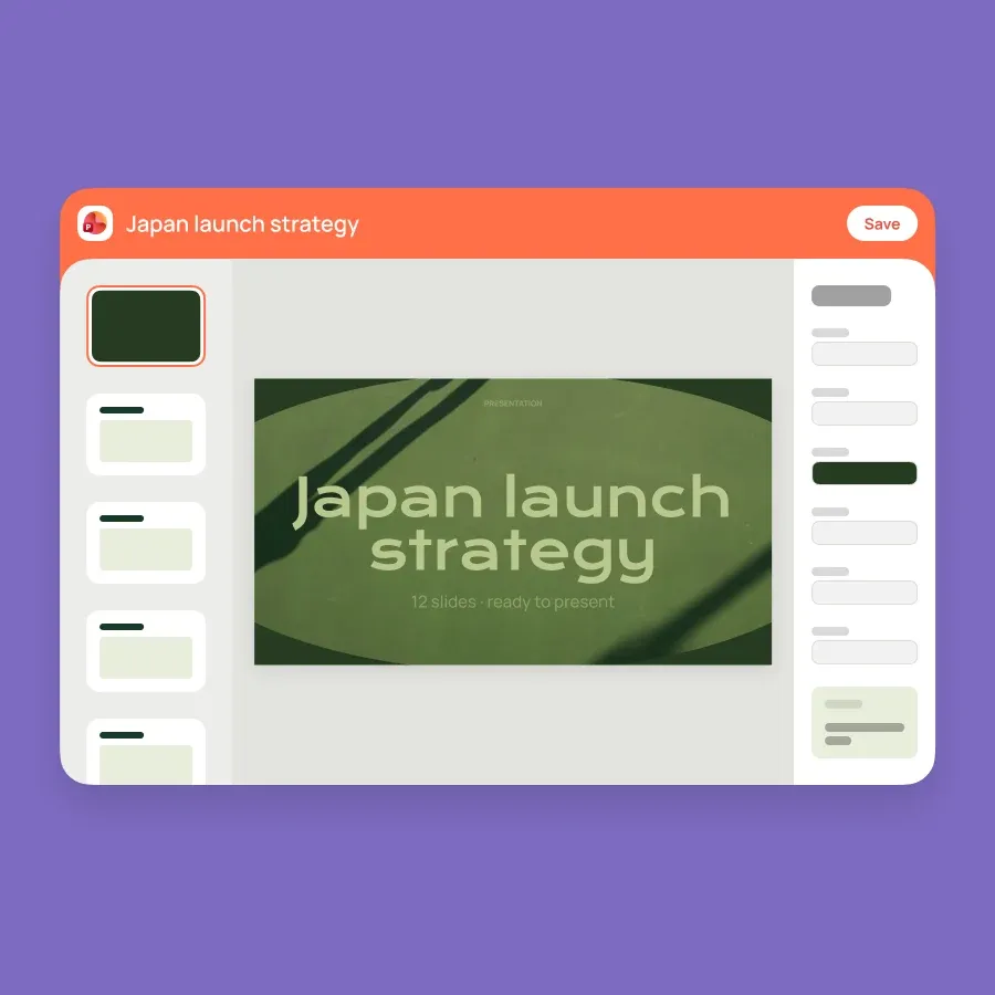 A finished deck reopened as an editable .pptx in a presentation app