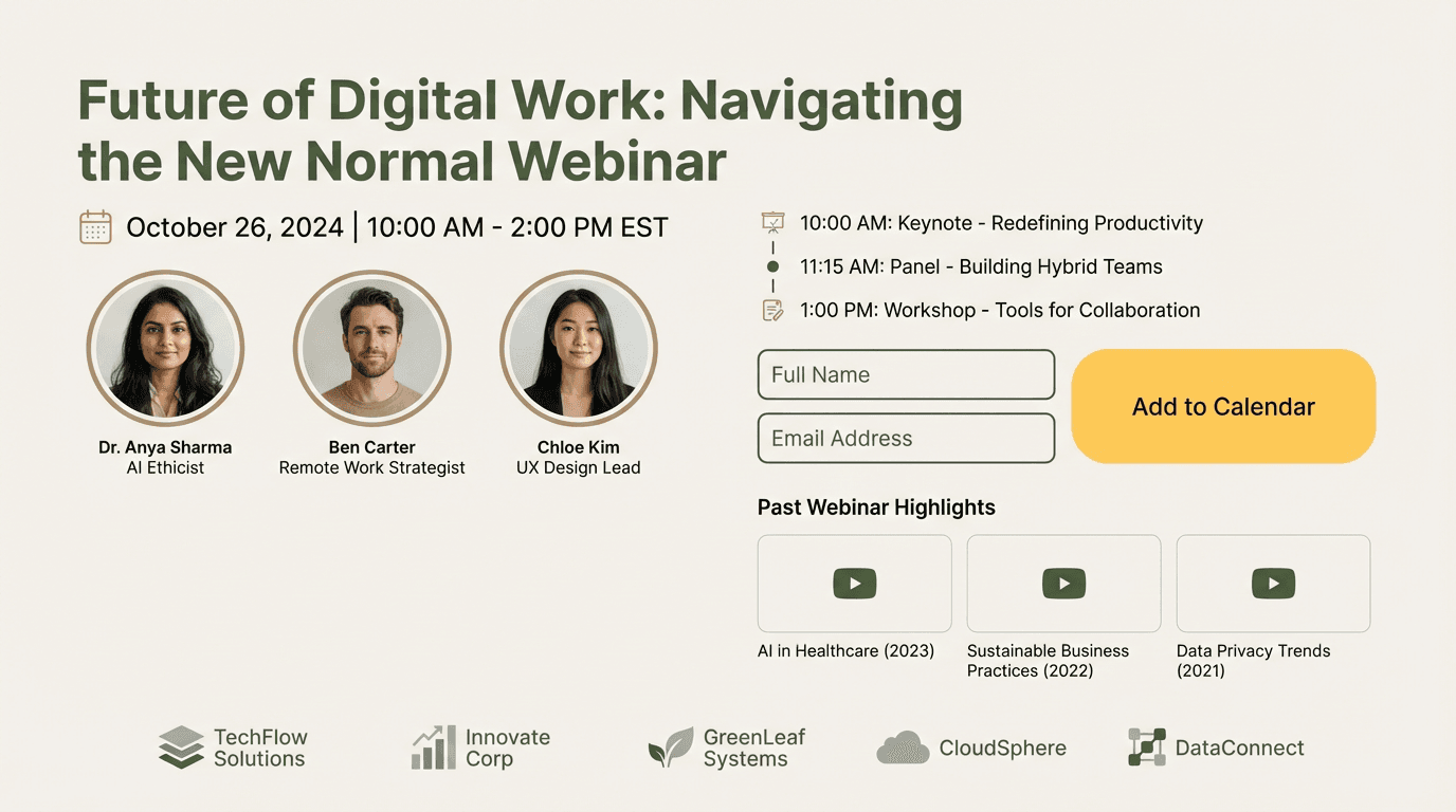 Pagina de registro para webinar con integracion de calendario