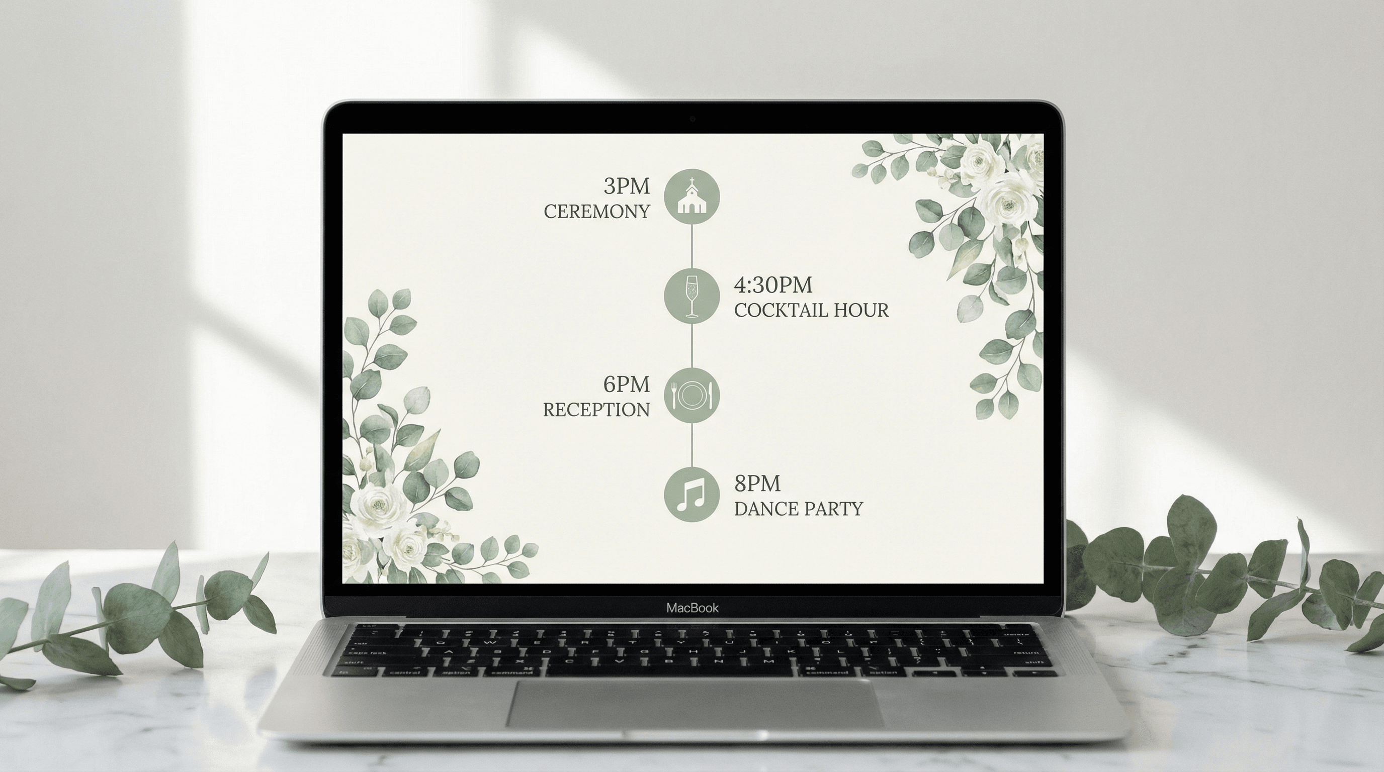 Cronograma y programa del evento en un sitio web de boda
