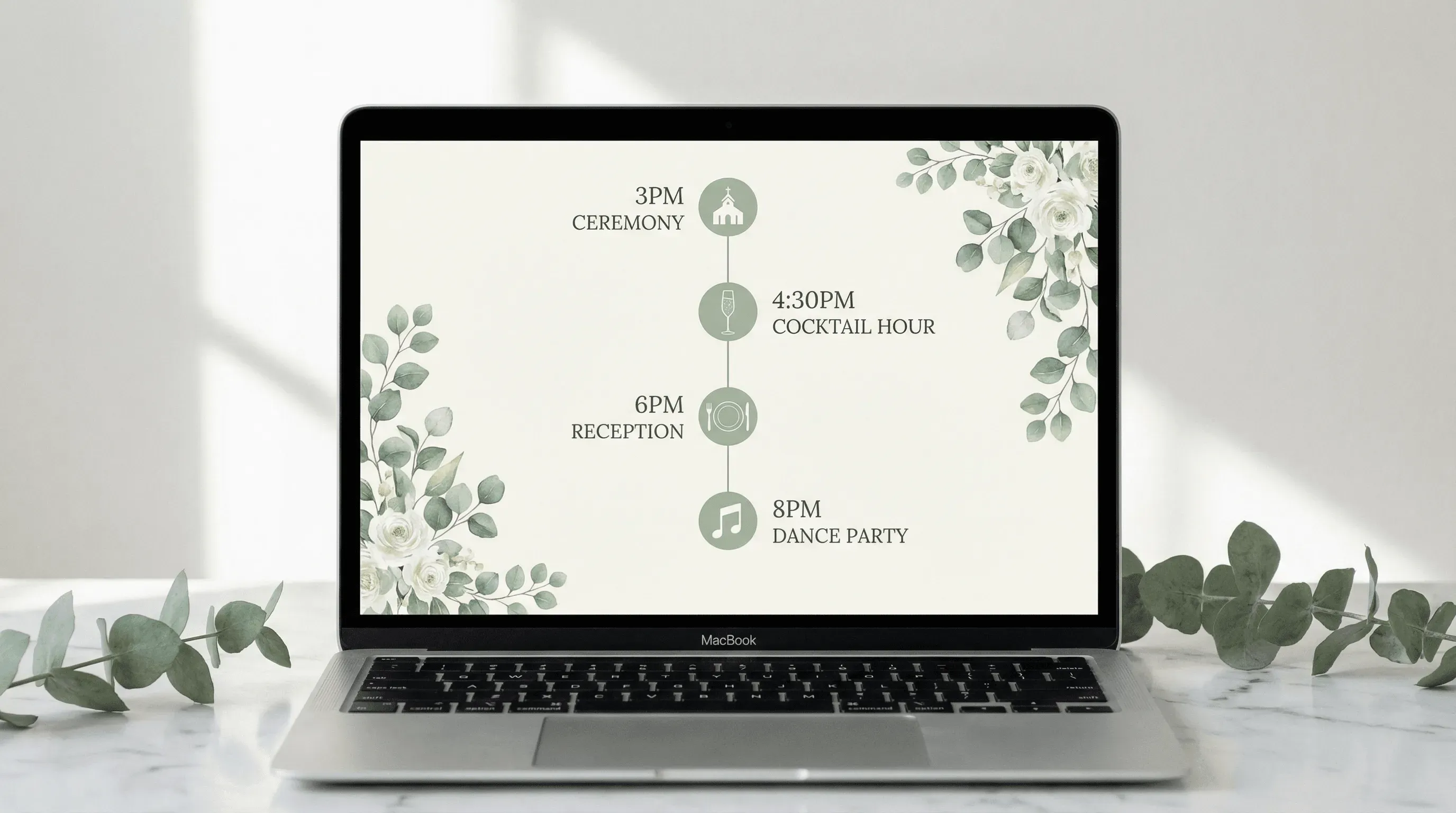 Cronograma y programa del evento en un sitio web de boda