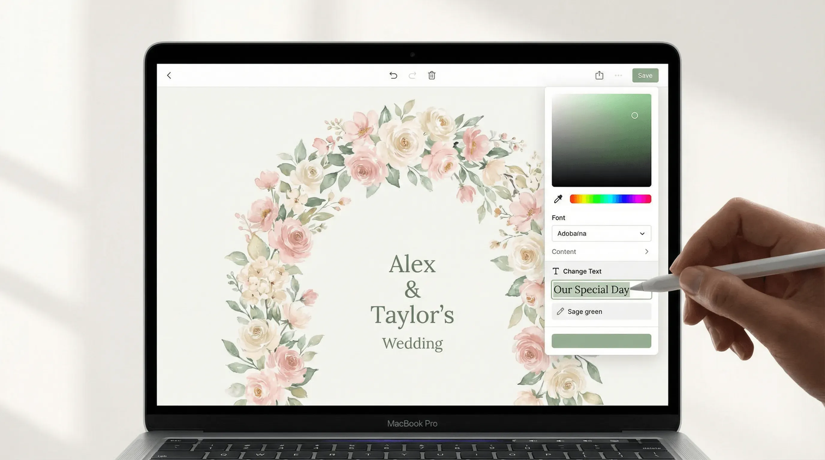 Editando visualmente un diseño de sitio web de boda sin código