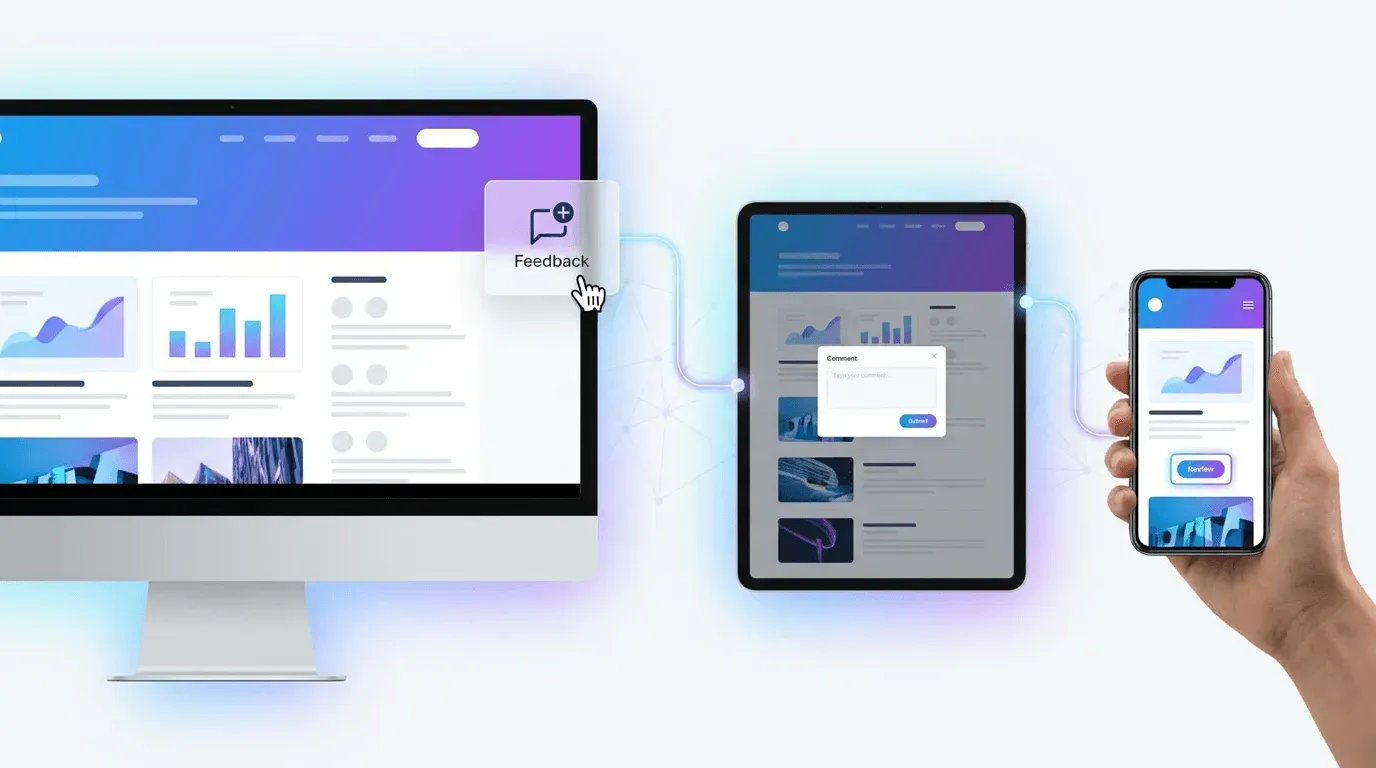 Freelancer compartiendo sitio responsivo en vivo para aprobación del cliente