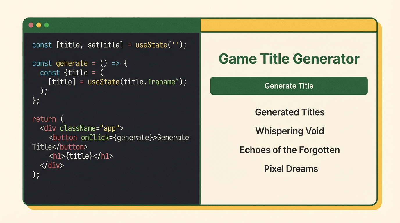 YouWareで構築したゲームタイトルジェネレーターのReactコードビュー