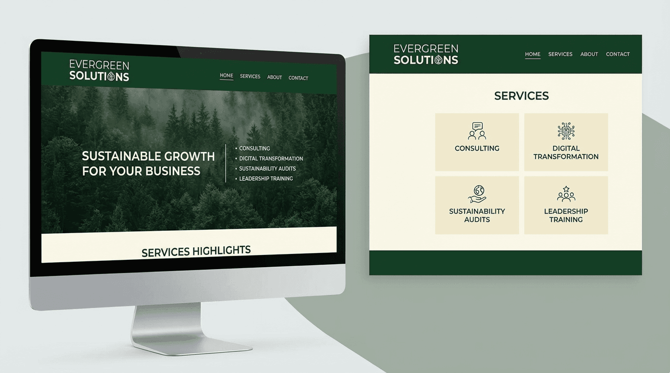 Sitio empresarial con páginas de servicios y equipo