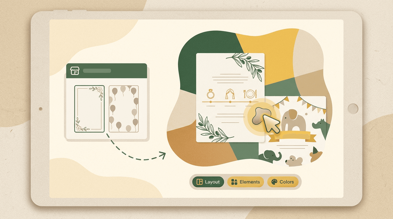 Visual editor customizing invitation page layout