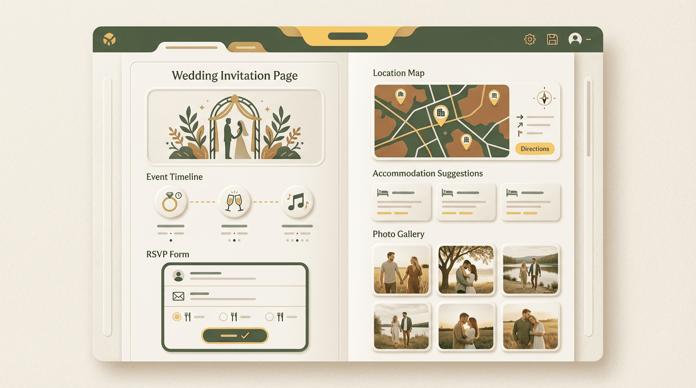 Wedding invitation page with RSVP form
