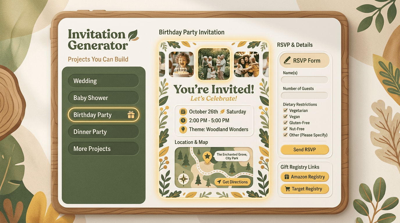 Birthday party invitation with countdown timer