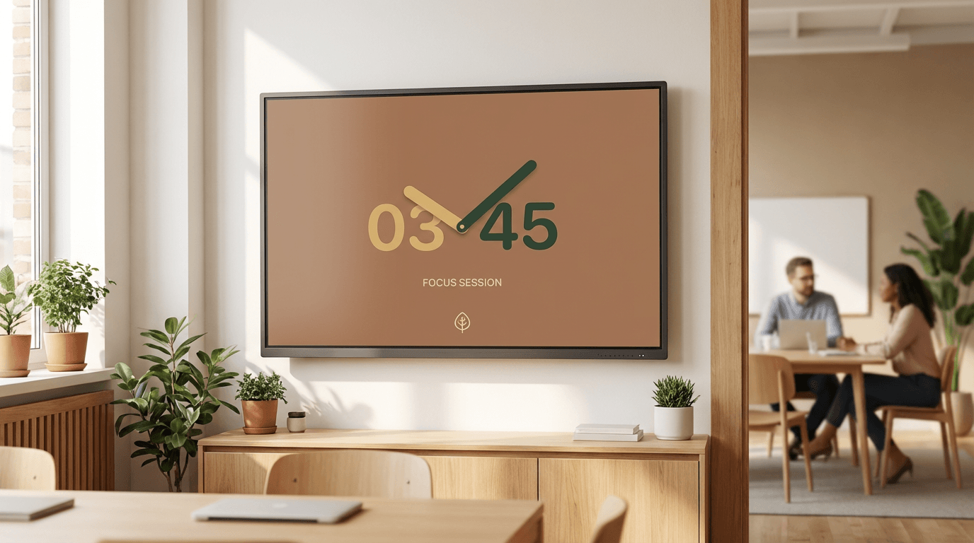 Fullscreen classroom or office clock feature illustration