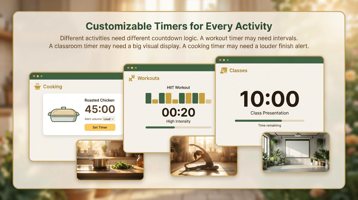 Cooking, Workouts, and Classes feature illustration