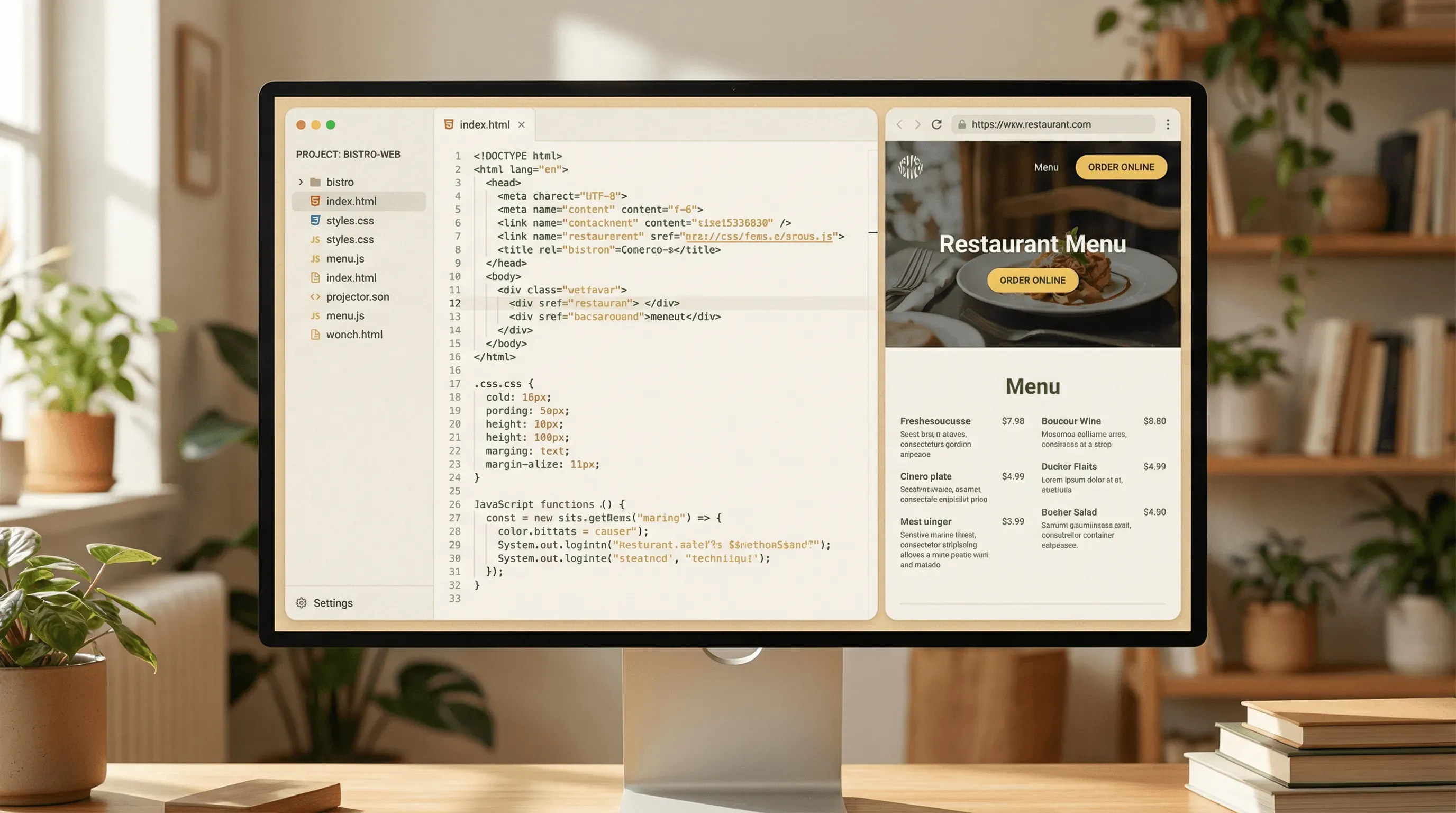 Code view for advanced restaurant website customization