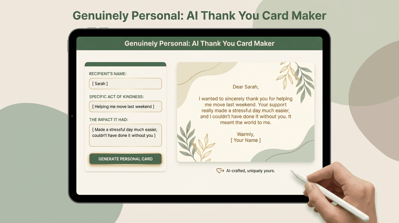 Tarjeta de agradecimiento genuinamente personal
