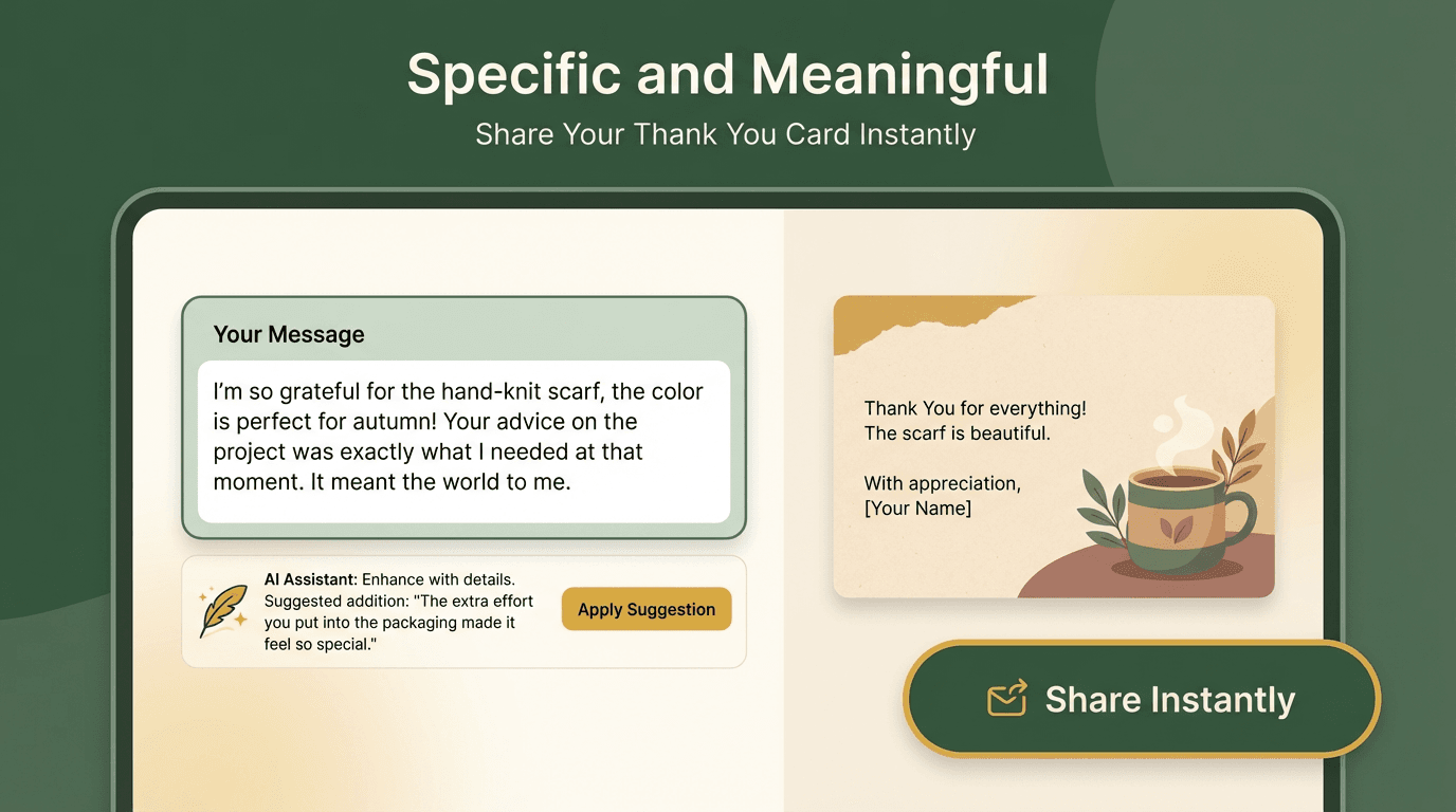 Tarjeta de agradecimiento específica y significativa