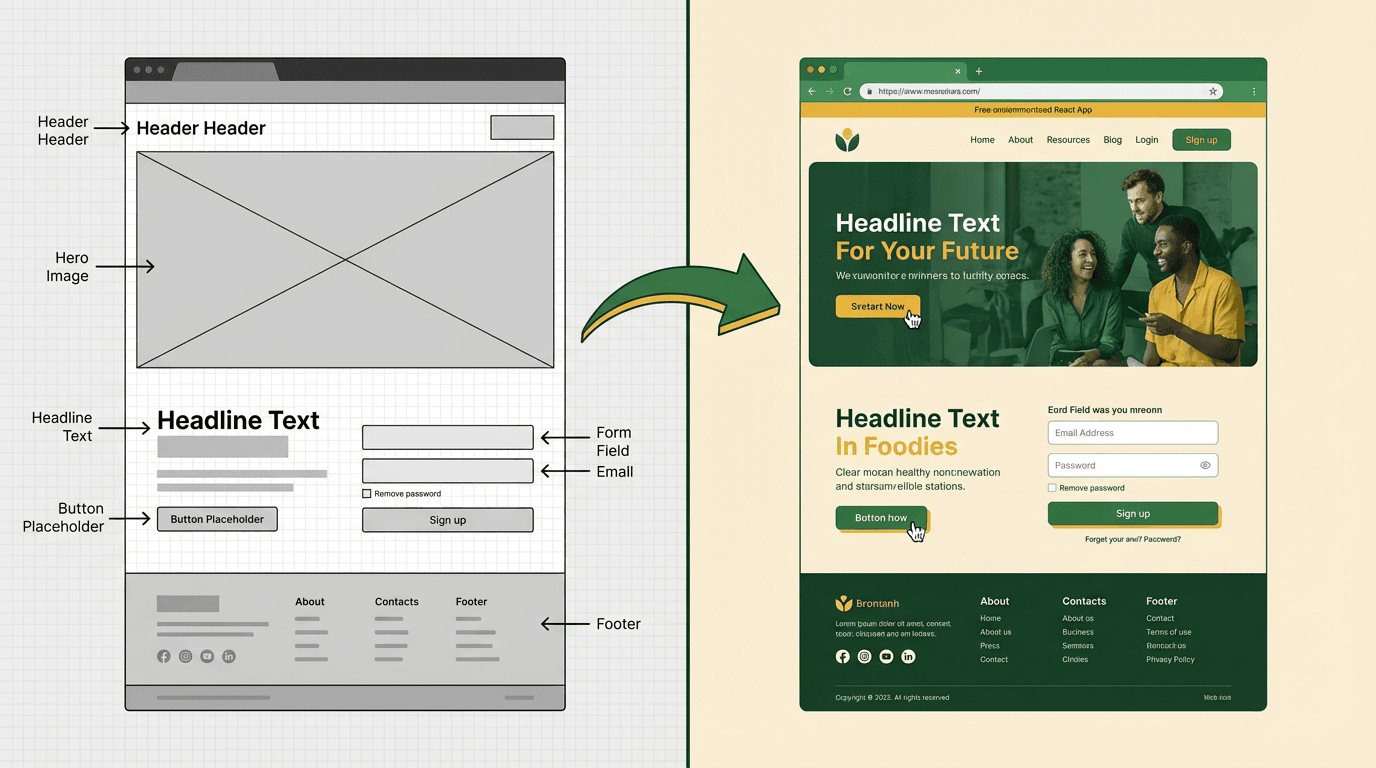 Software de mockup web convirtiendo descripciones en apps React funcionales